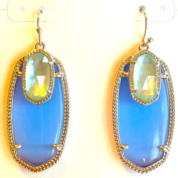 NWT Kendra Scott RARE Emmy Earrings Periwinkle Catseye Light Blue Illusion Silve - Picture 6 of 13